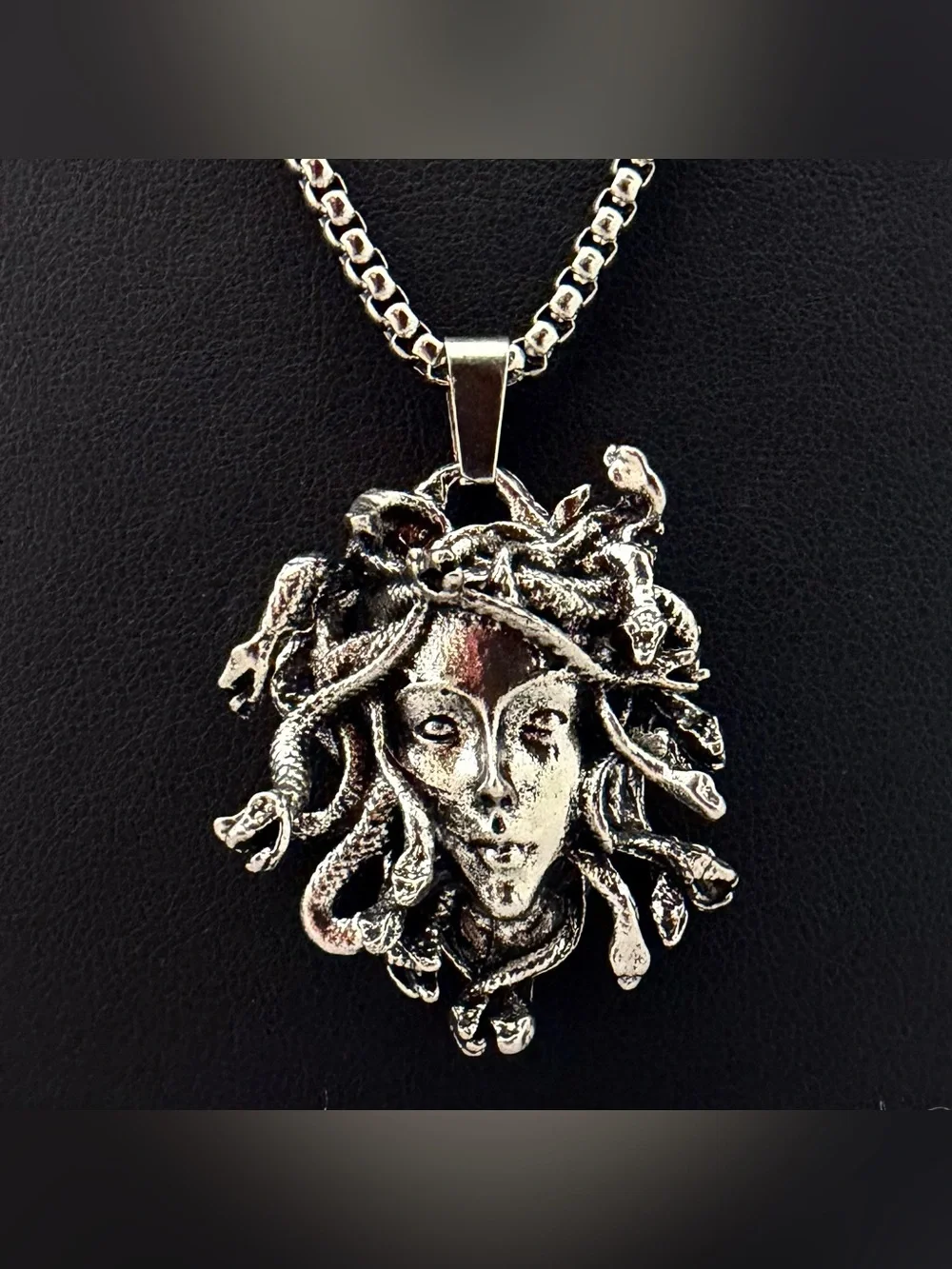 Gothic Silver Medusa Gorgon Pendant Necklace